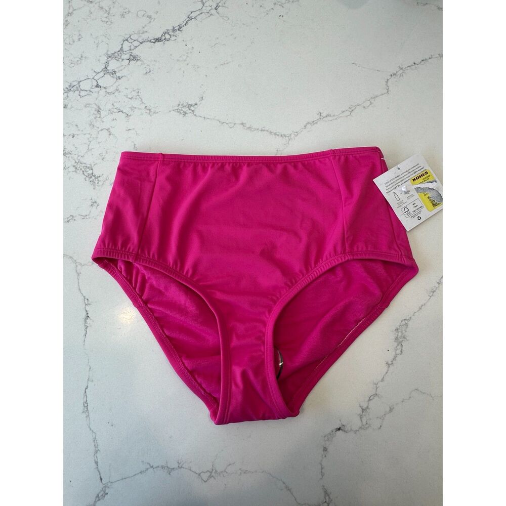 NWT Ecobeach Hot Pink High Waist Bikini Bottoms Size Small